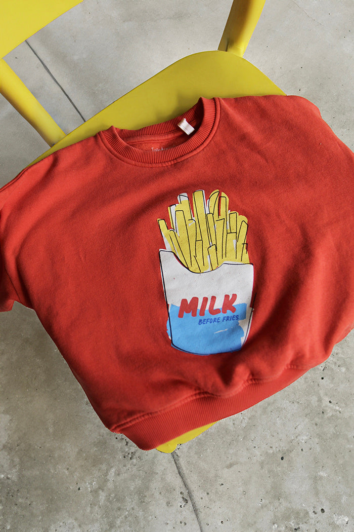 Kindersweatshirt Milk before Fries
