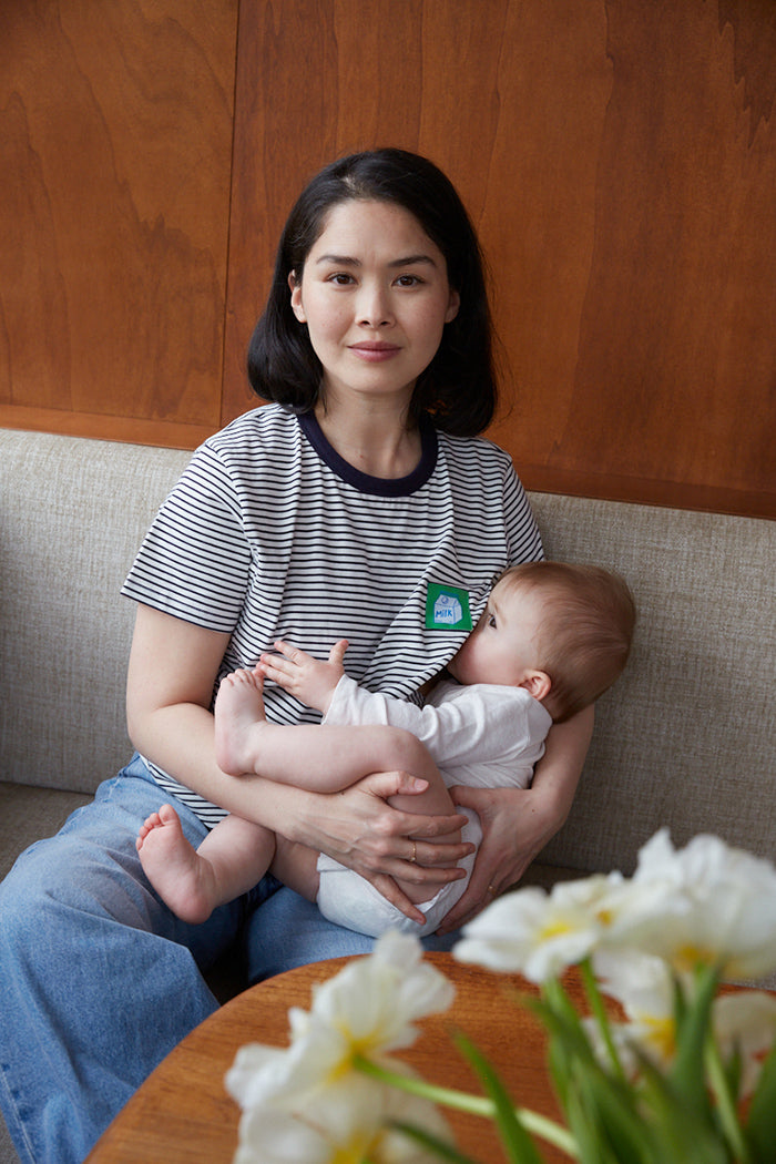 Stillshirt gestreifte Milch 